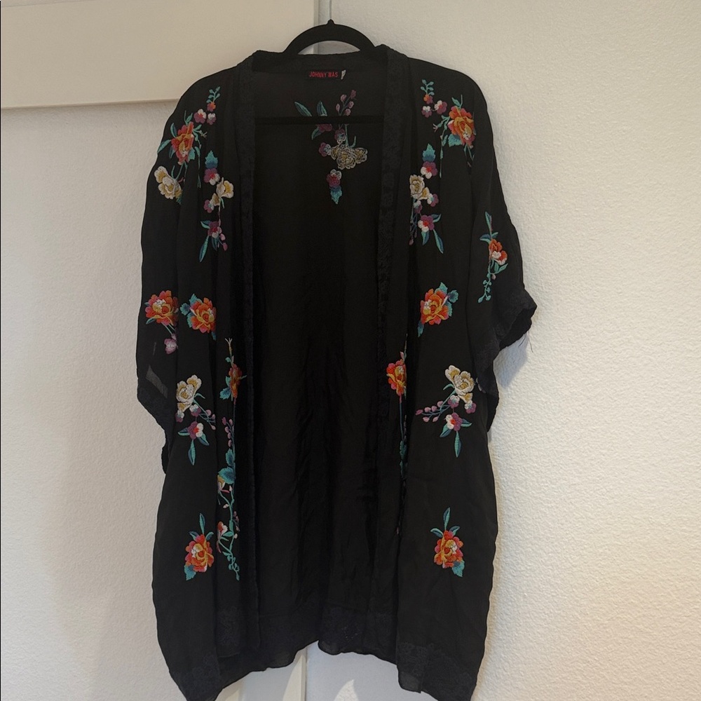 Johnny Was Black Cape with Colorful Floral Embroidery ✨ NEW ✨